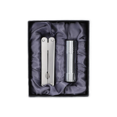 KOMPLET SREBRNY MULTITOOL I LATARKA